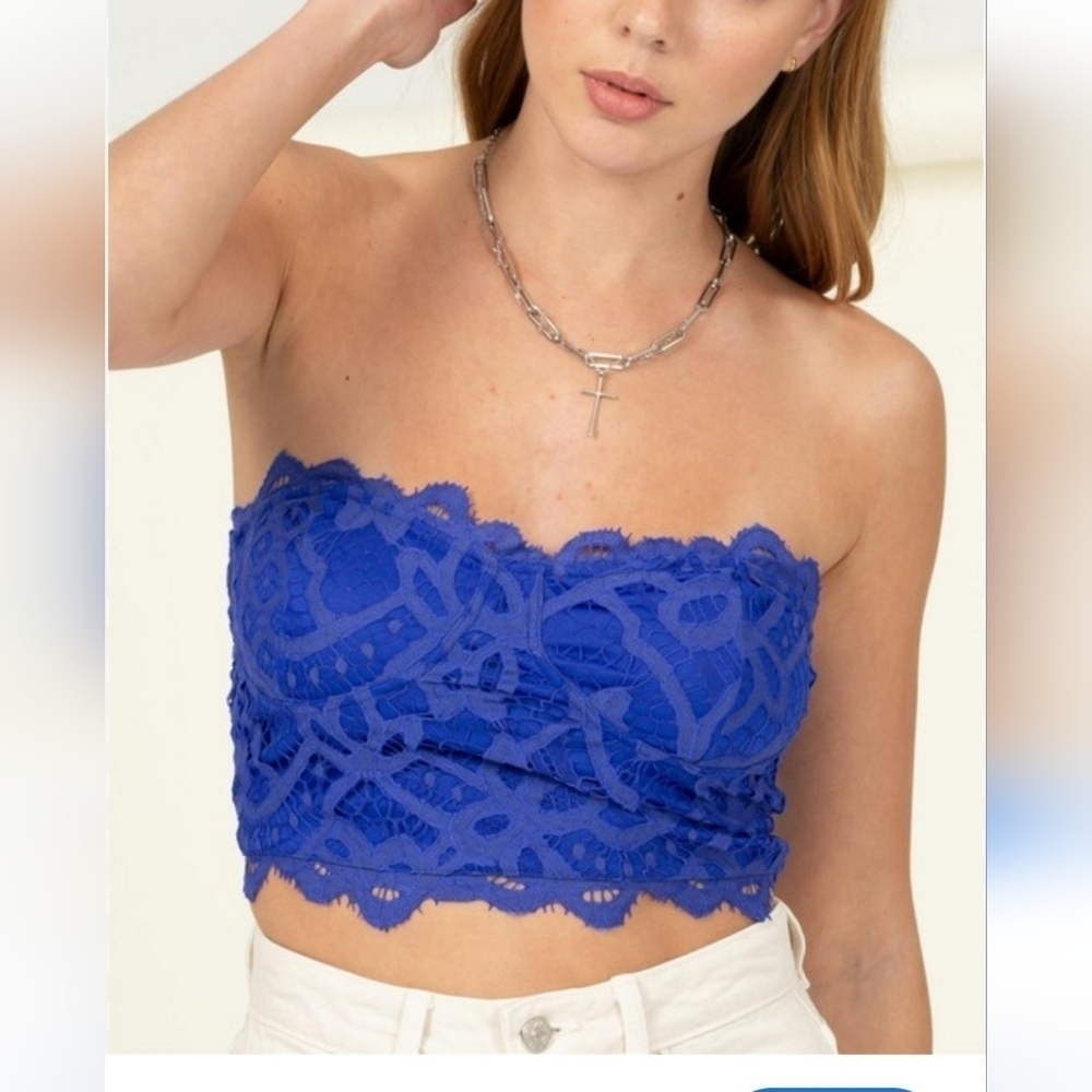 Corset Blue Crochet Lace Bandeau Top